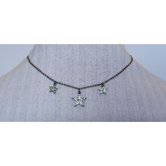 Dainty Banana Republic Rhinestone Silvertone Star Dangle Charm Necklace 16 in - Picture 1 of 6